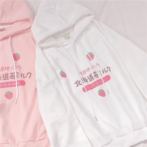 Japanese Strawberry Hoodie - White / S - sweater