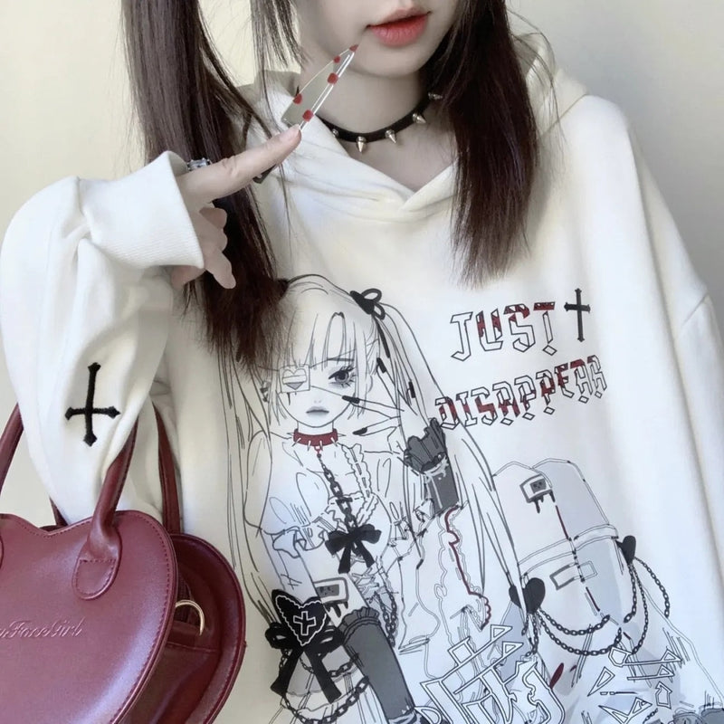 Cute anime teen girl in a black hoodie on Craiyon