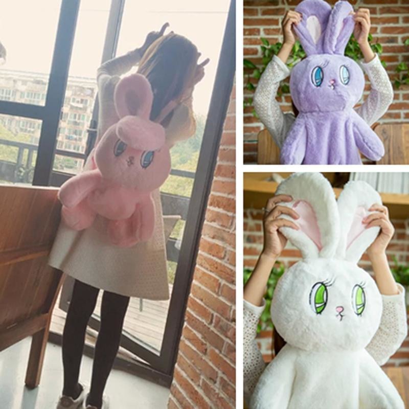 Plush Stuffed Animal Backpack Bunny Backpack with Adjustable Gift for Women  Girl (Grey+White)