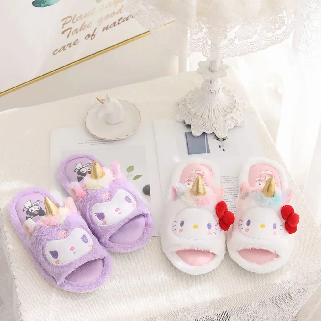 Soft Fuzzy Kuromi My Melody Slippers Shoes Kawaii | Kawaii Babe My Melody