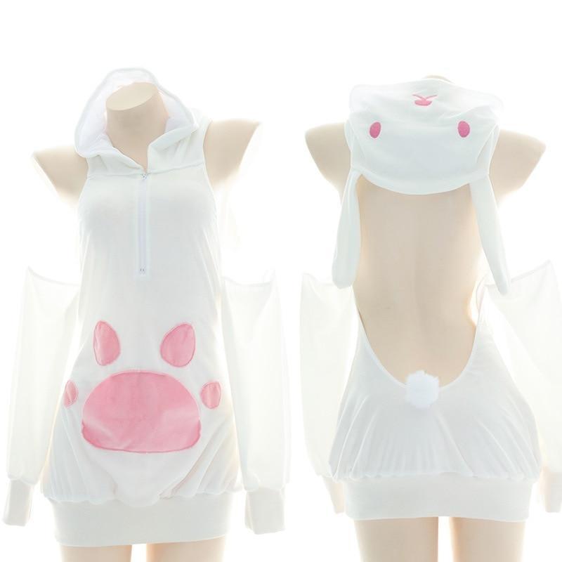 cat paw bunny ears halter lingerie dress Ear Hooded Print Mini nala