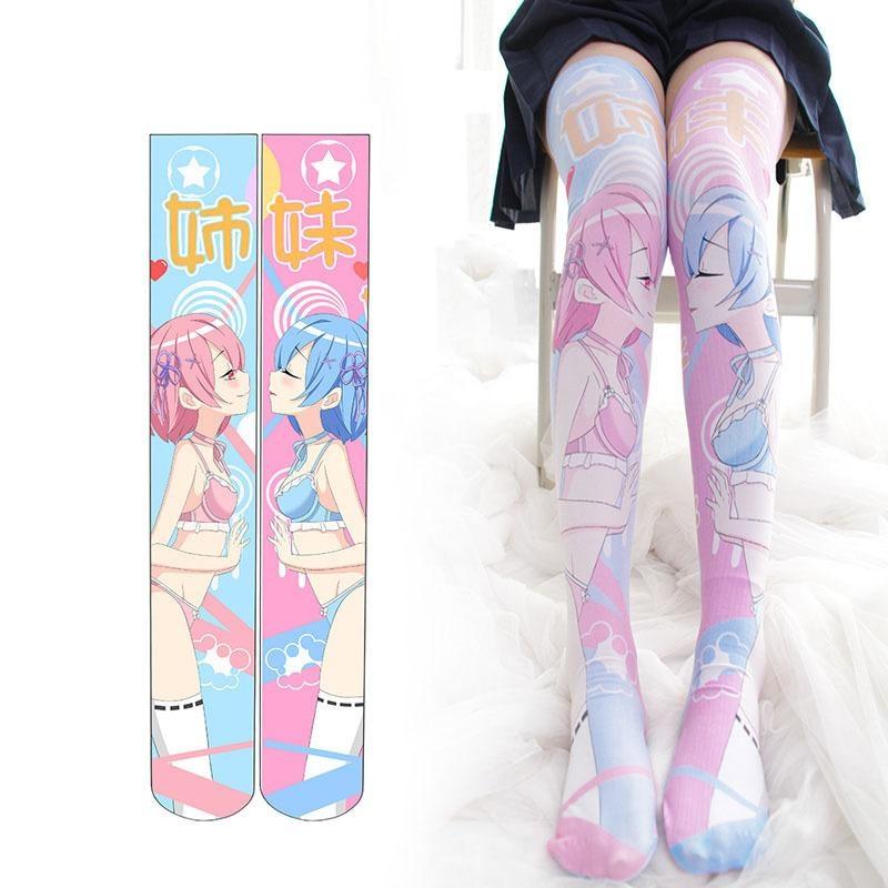 Hentai Yuri Anime Girl Stockings Kawaii Fairy Kei Socks Lolita Kissing Girls