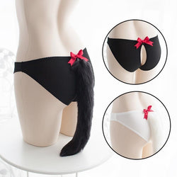 Kitten Tail Open Crotch Panties - underwear