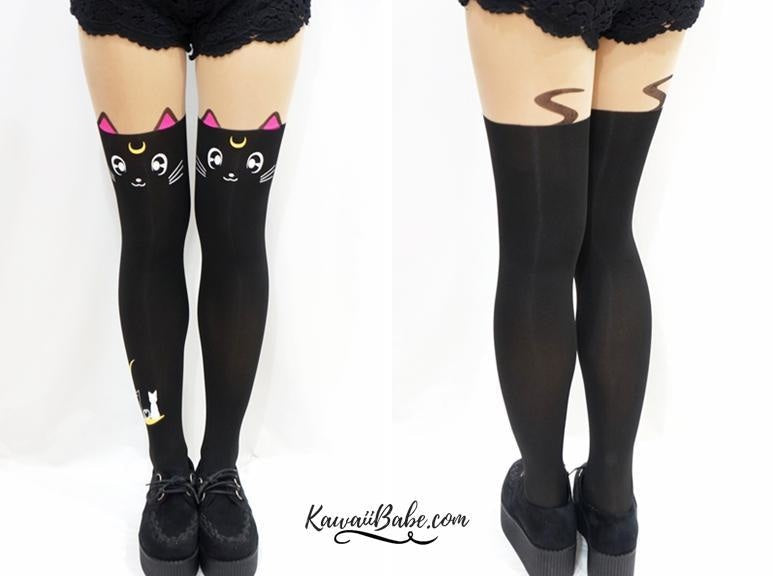 sailor moon luna cart nylon stockings lolita tights leggings kitty kitten tail mahou shoujo anime cosplay harajuku japan fashion by kawaii babe
