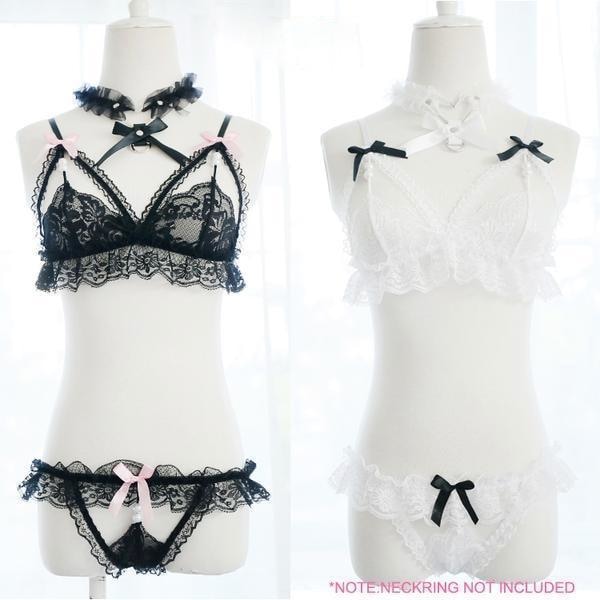 black lace harness bra bralette lacey sexy lingerie intimates kinky fetish bdsm abdl dd/lg style kitten petplay crotchless panties undies