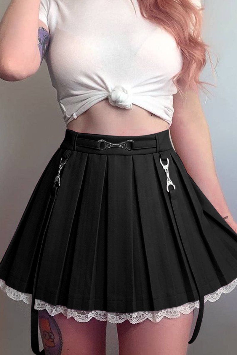 Japanese Goth Summer Kawaii Lace Pleated Skirt – The Kawaii Shoppu