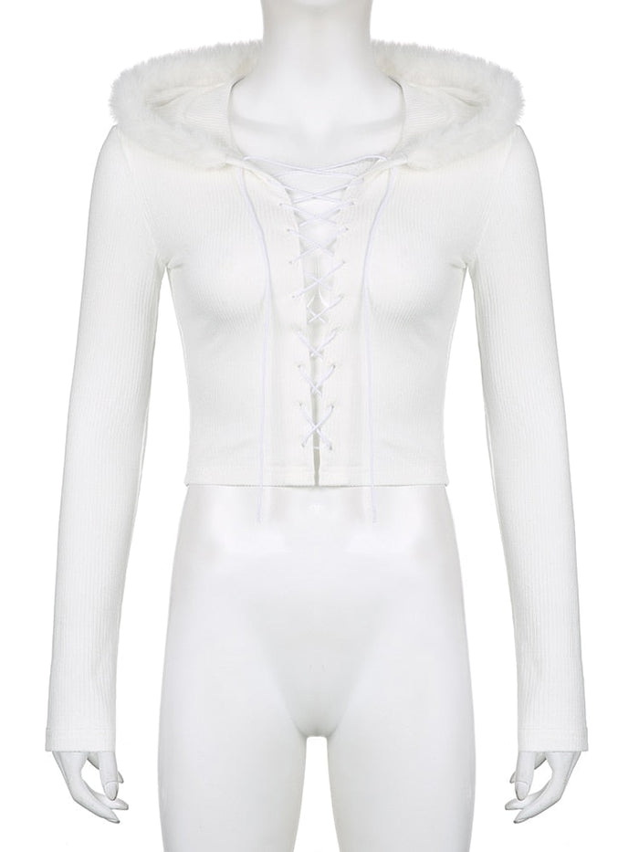 Lace Up Fur Hooded Cardigan – Kawaii Babe