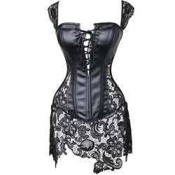 Latex & Lace Corset Dress (Up to 6XL) - Black / 4XL - shirt