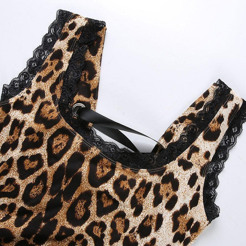 Leopard Lace Back Bodysuit - onesie