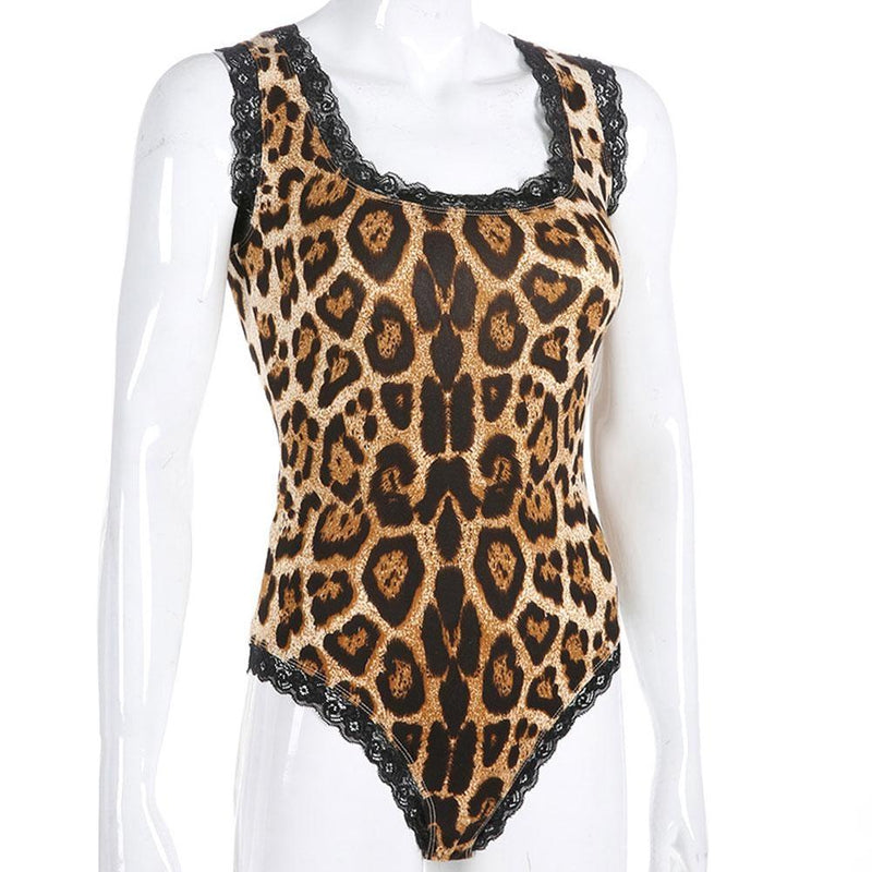 Leopard Lace Back Bodysuit - onesie
