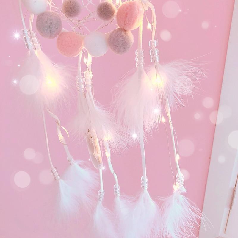 White Light Up LED Dream Catcher Pom Poms Feathers | Kawaii Babe