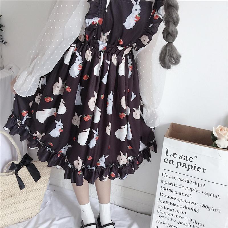 Kawaii Baby Bunny Rabbit Suspender Dress Black Bunnies Lolita Princess Fashion