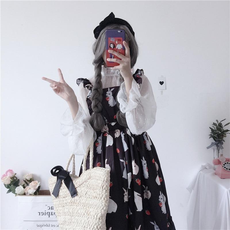 Kawaii Baby Bunny Rabbit Suspender Dress Black Bunnies Lolita Princess Fashion