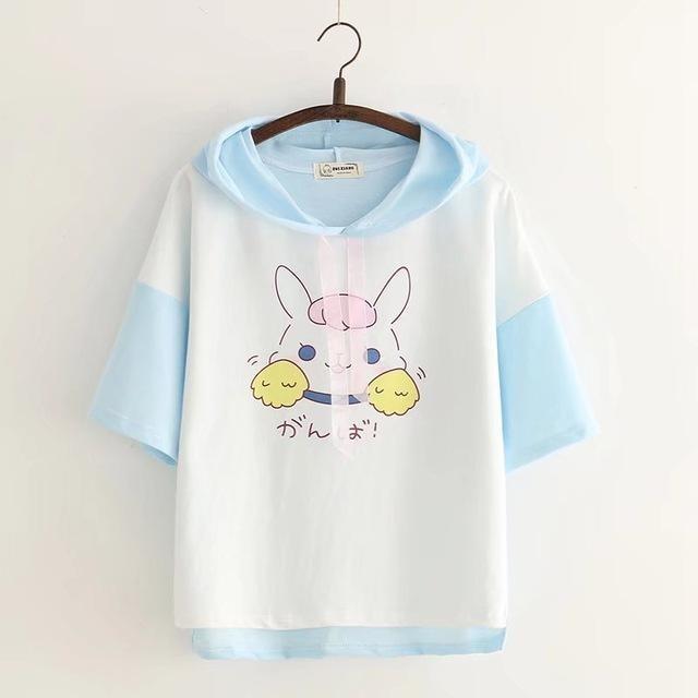 Kawaii Fairy Kei Little Bunny Rabbit T-Shirt Crop Top Cropped Tee Hoodie Hooded Sweater Short Sleeve Harajuku Fashion