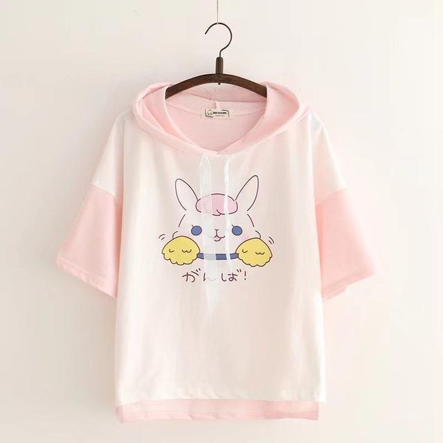 Kawaii Fairy Kei Little Bunny Rabbit T-Shirt Crop Top Cropped Tee Hoodie Hooded Sweater Short Sleeve Harajuku Fashion