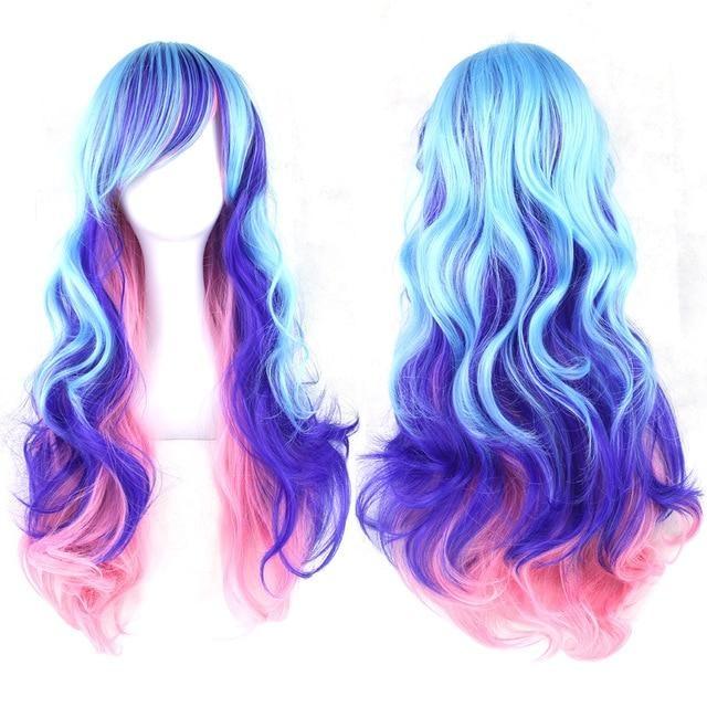 Long Cotton Candy Wig - Blue Navy & Pink - wig
