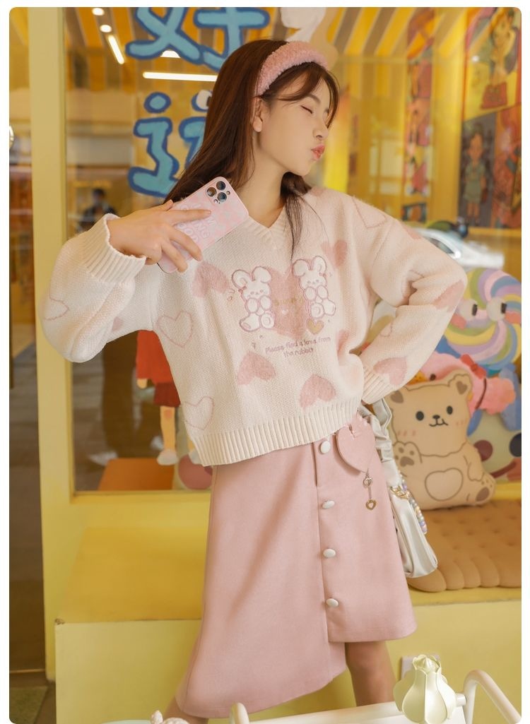 Kawaii Cartoon Bunny Love Print Casual Sweatshirt main image 0