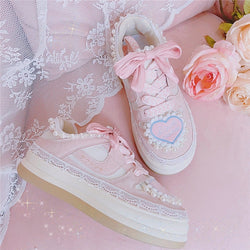Stænke katastrofe Hør efter Love Heart Pink Sneakers Lolita Shoes Kawaii Dollette Kawaii Babe