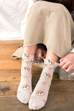 Love Me Sockies - Beige Corgi Puppy - ankle socks, baby bear, bears, cats