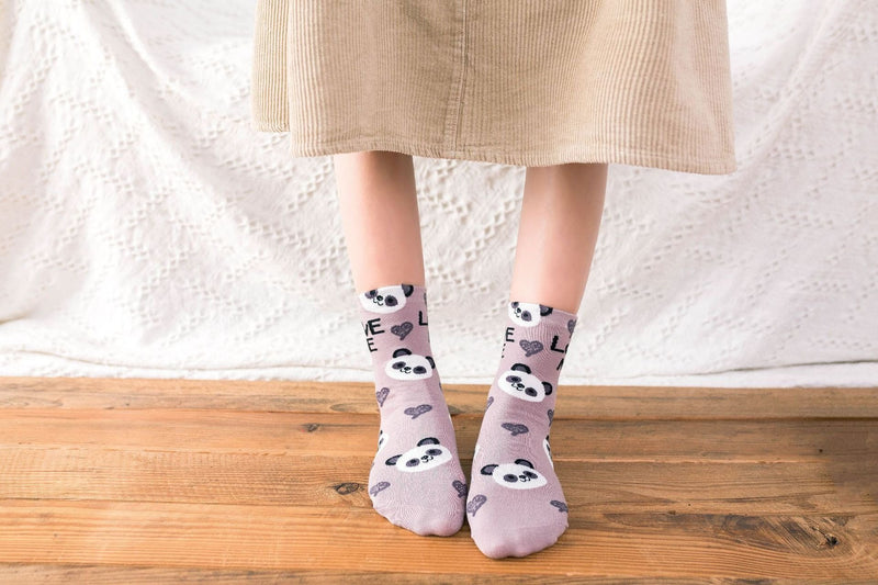 Love Me Sockies - Khaki Panda Bear - ankle socks, baby bear, bears, cats