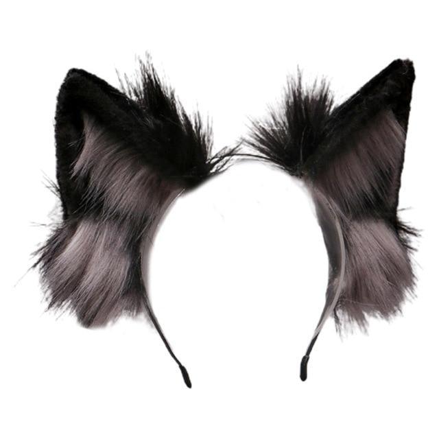 Luxurious Neko Ear Headband (10 Colors!) - Black Grey - cat, cat cears, fox, fox ears, head band