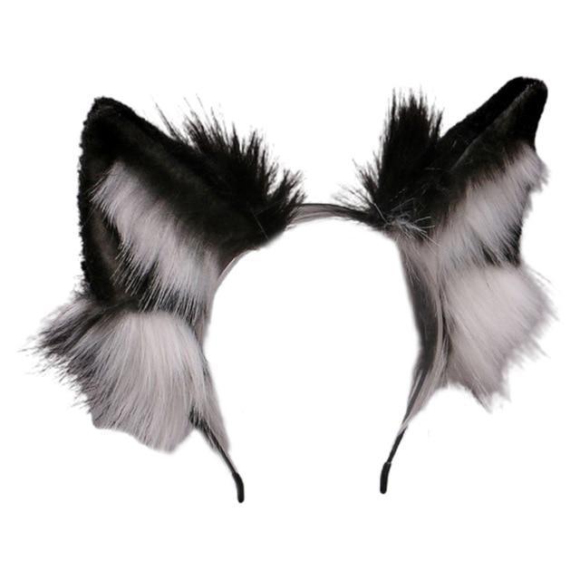 Luxurious Neko Ear Headband (10 Colors!) - Black White - cat, cat cears, fox, fox ears, head band
