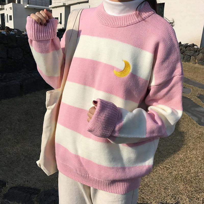 Magic Moon Knit Sweater - Pink - sweater