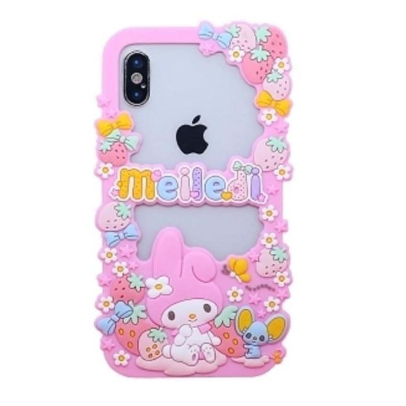 Pink My Melody Apple iPhone Case 3D Soft Rubber TPU Fairy Kei Kawaii Cute Strawberries