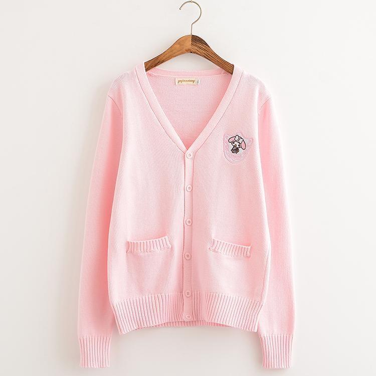 Pink My Melody Bunny Knit Cardigan Sweater Sweatshirt Harajuku Japan Kawaii Fashion