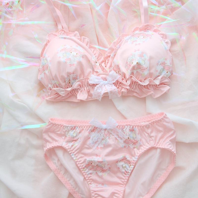 Womens Pink Hello Kitty Bralette and Thong Set
