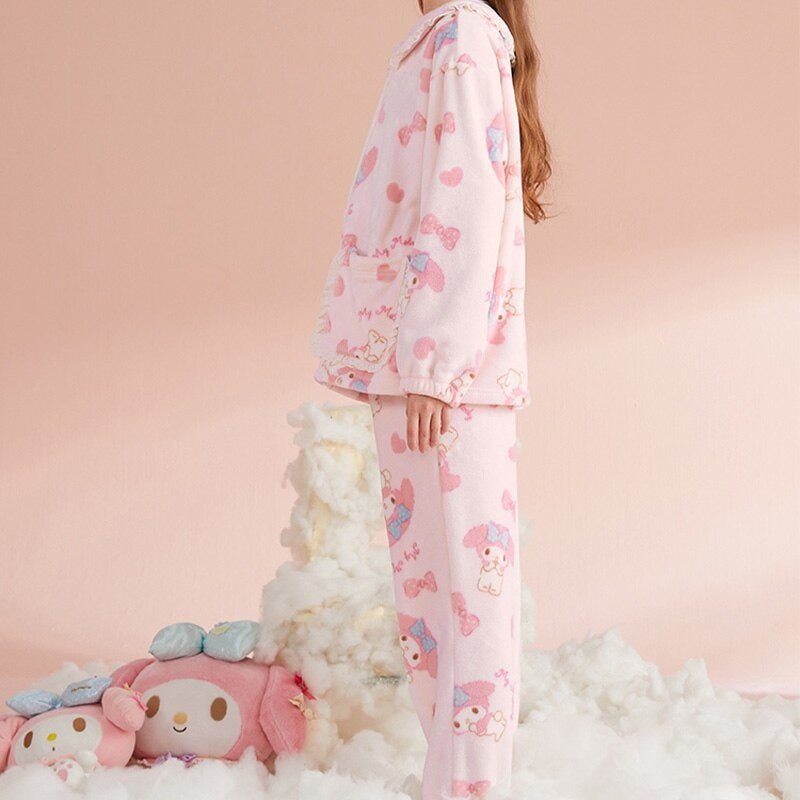 My Melody Fluffy Pajamas Pj Pants Y2k Pink Sleepwear Women Pyjama