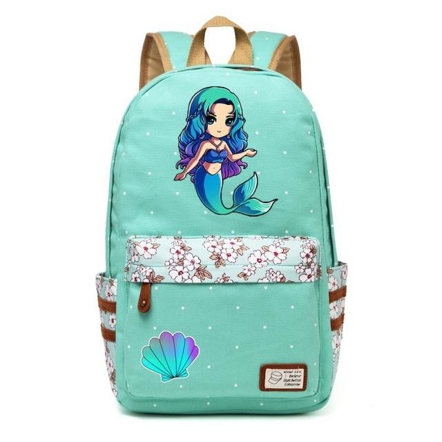 Kawaii Mermaid Backpack School Book Bag Cute Seashell Nautical Mythological Creature