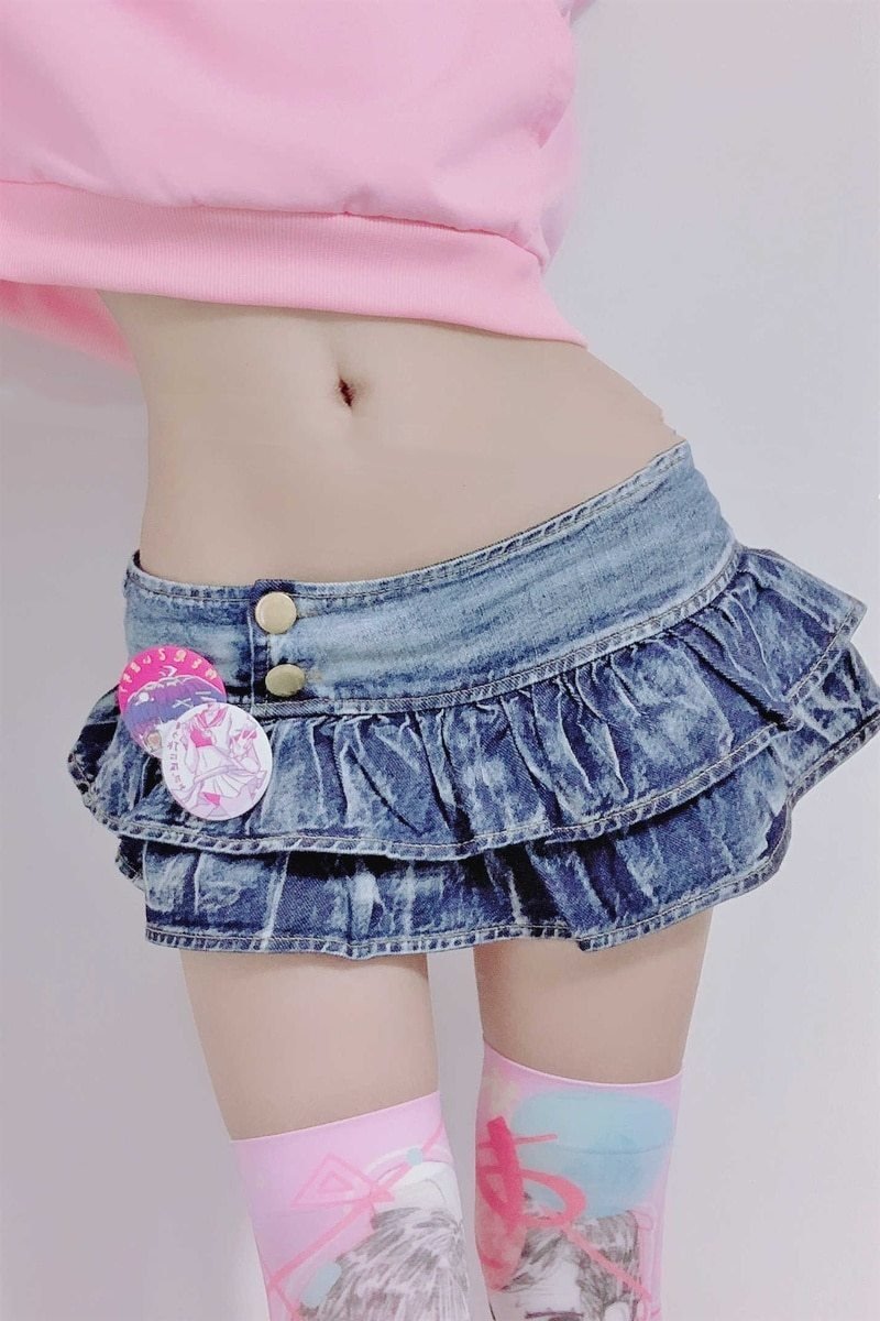 Micro Denim Mini Skirt Jean Pleated Skirt Sexy Cute