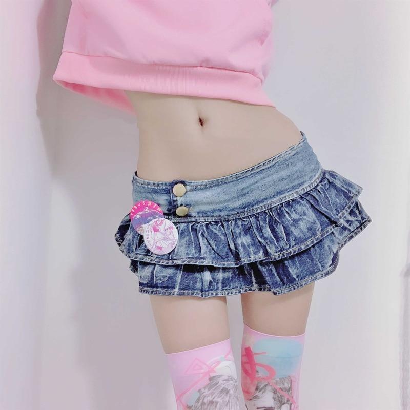 Micro Denim Mini Skirt Jean Pleated Skirt Sexy Cute | Kawaii Babe