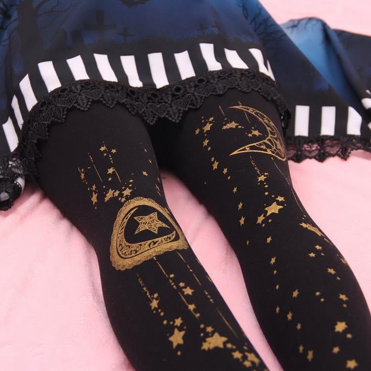 steampunk lolita gothic tights leggings nylons pantyhose compass stars brass copper victorian era dieselpunk by kawaii babe