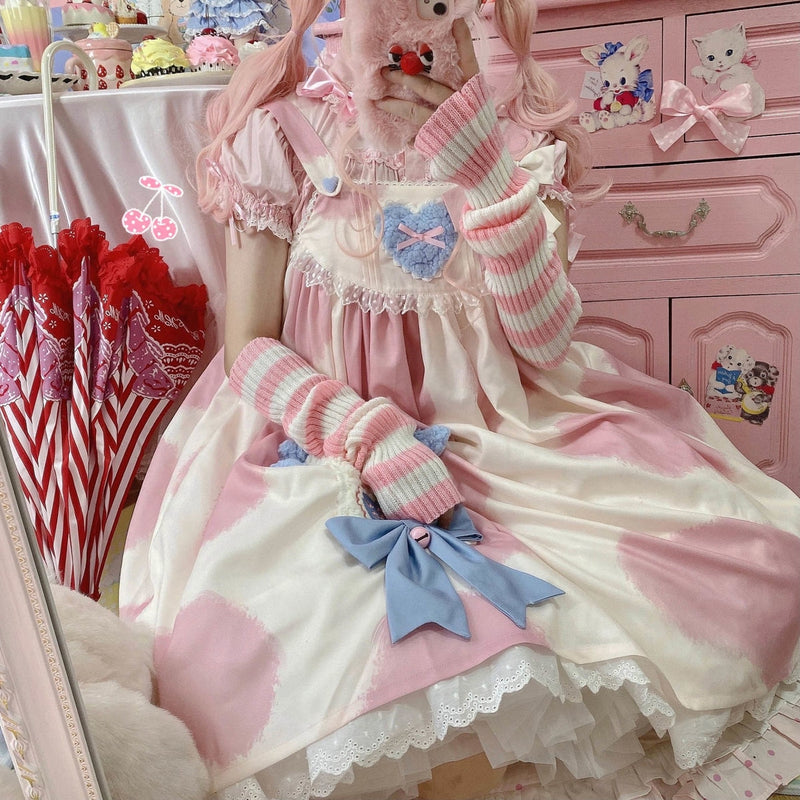 Milky Cow Sweet Lolita Dress Calf Cow Print JSK Cosplay Kawaii Babe Black