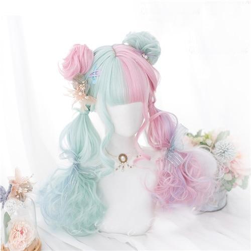 Mint & Pink Bun Wig - Wig with Buns - wig