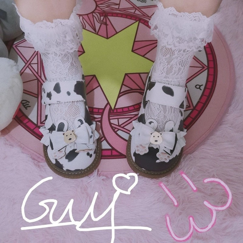 Moo Mary Janes - calf, cow, cows, flat shoes, lolita