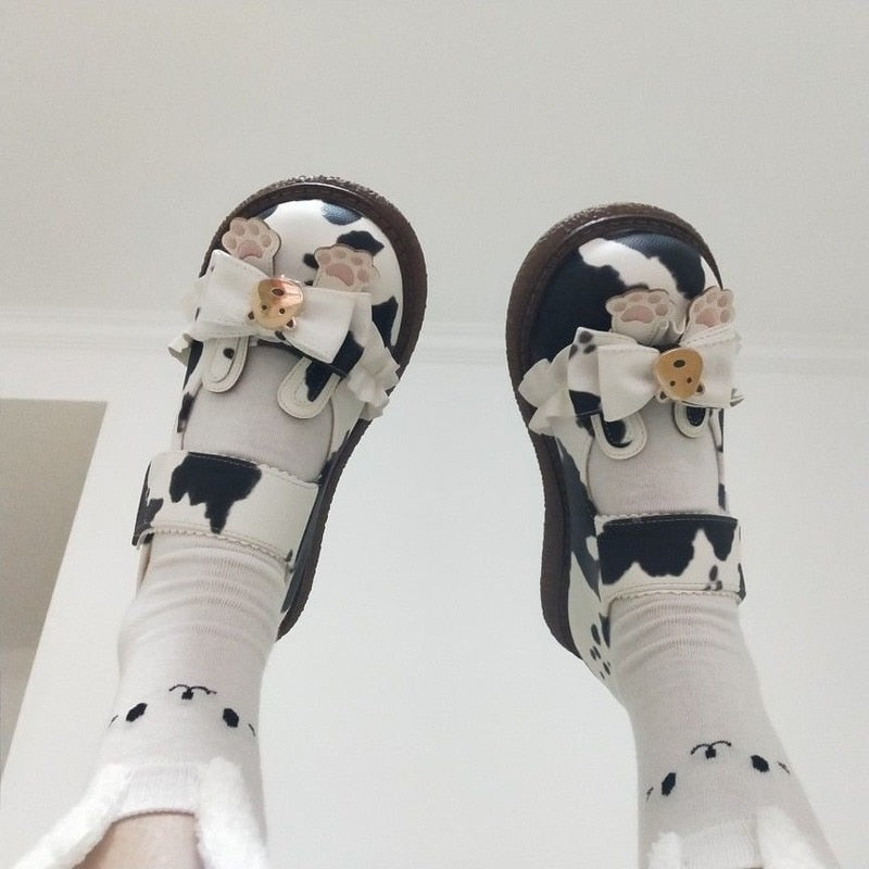 Moo Mary Janes - calf, cow, cows, flat shoes, lolita