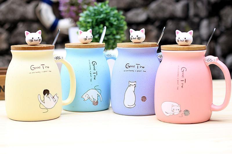 Kawaii Kitty Cat Kitten Coffee Cup Mug Creamer Jar Can With Lid 