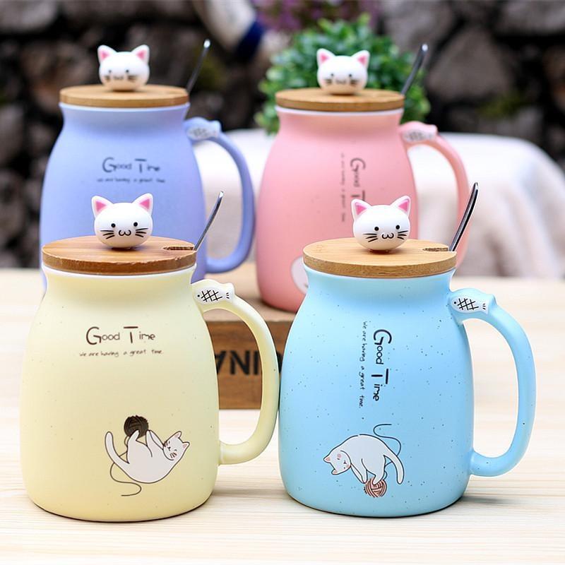 Kawaii Kitty Cat Kitten Coffee Cup Mug Creamer Jar Can With Lid 