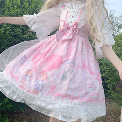 Neko Family Tree Lolita Dress - Pink / L - bear dress, bears, cats, girly, jsk