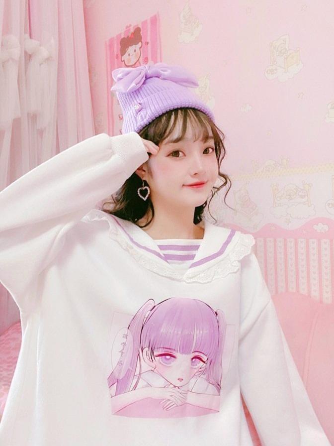 Otaku Baby Collared Sweatshirt - anime, anime girl, fairy kei, harajuku, hoodie sweater