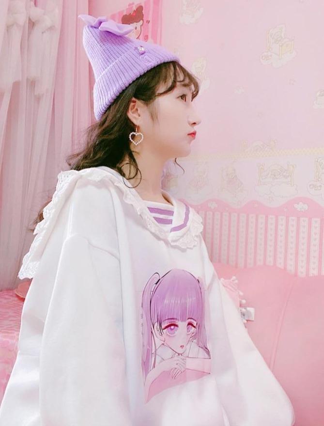Otaku Baby Collared Sweatshirt - anime, anime girl, fairy kei, harajuku, hoodie sweater