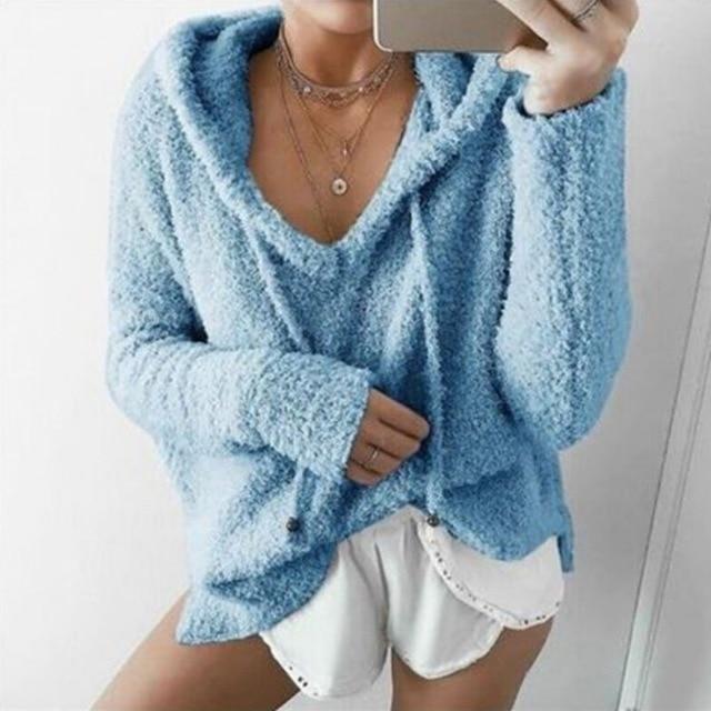 Oversized Fuzzy Hoodie - blue / S - hoodie