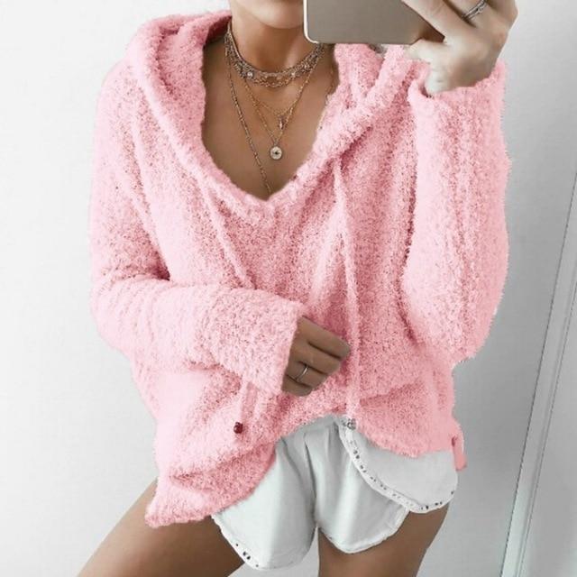 Oversized Fuzzy Hoodie - Pink / S - hoodie