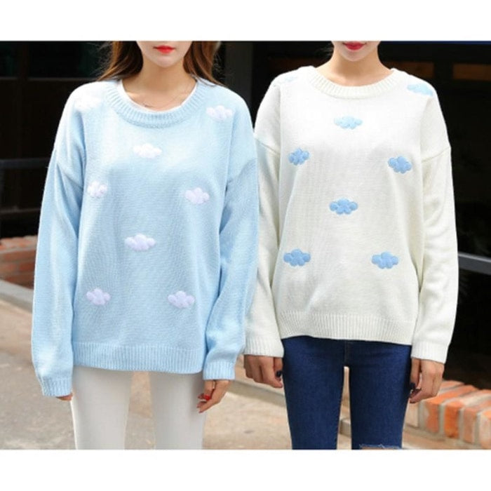 Pastel Puffy Cloud Crewneck Sweater Knitwear Knit Cozy Warm Long Sleeve