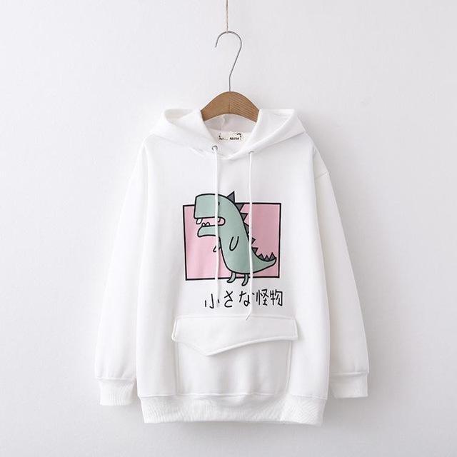 Pastel Dino Hoodie - White - sweater