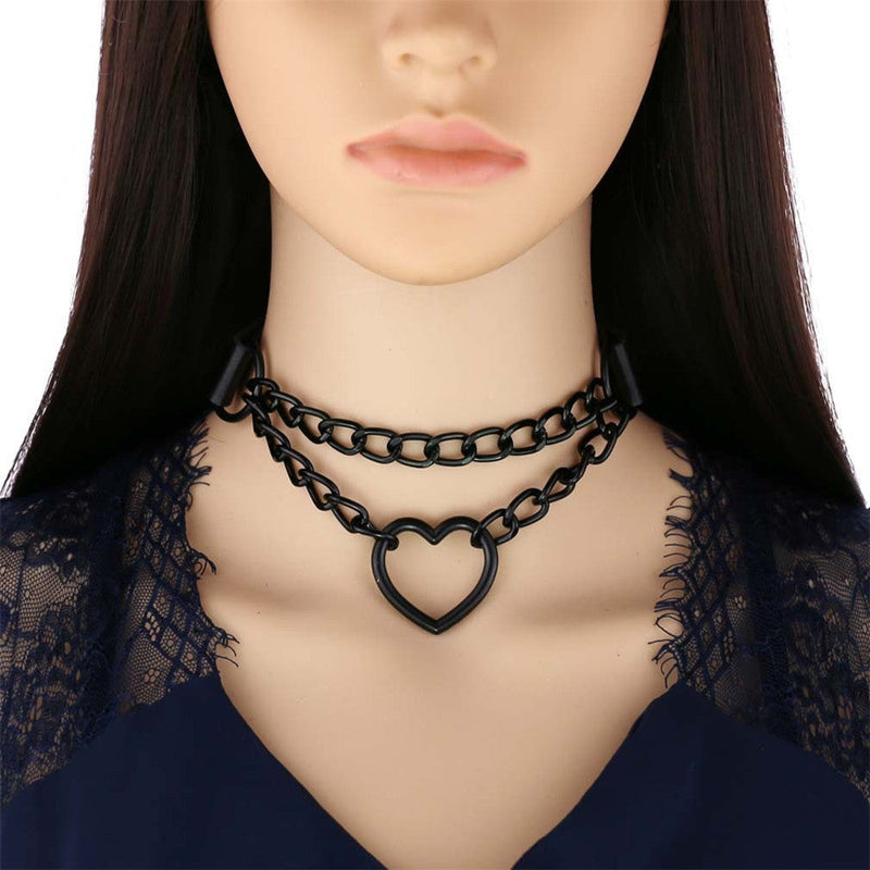 Black Heart Choker Lolita Necklace Gothic Goth Fashion by Kawaii Babe Solid Heart