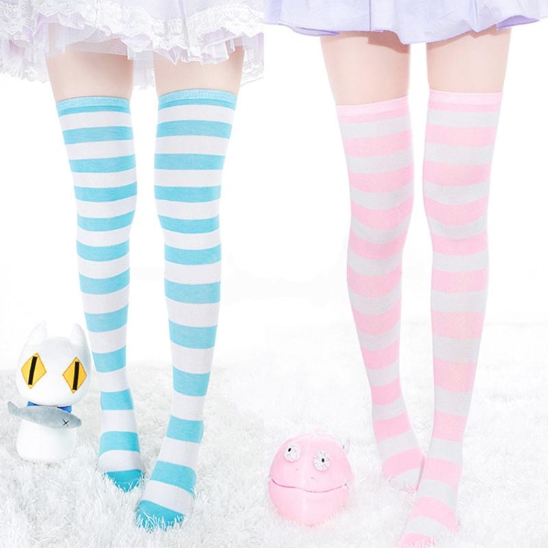pastel thigh high socks long stockings striped candy colors egl lolita cosplay fairy kei pastel goth harajuku japan kawaii fashion by kawaii babe